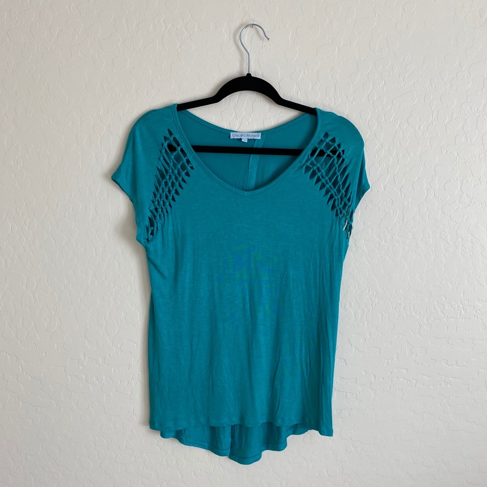teal split back top | never worn!